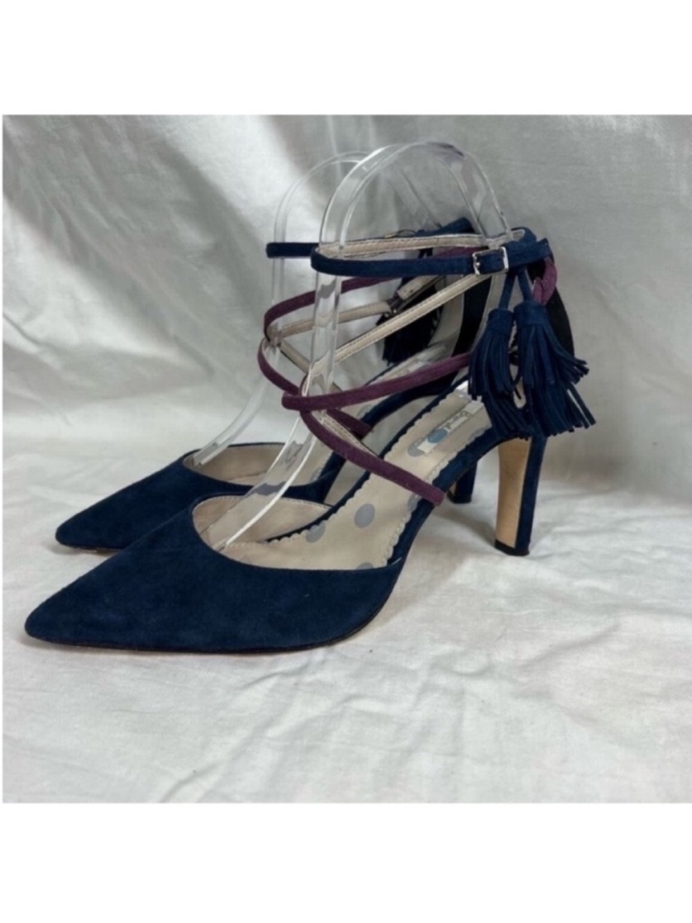 Boden Amelia Blue Suede Strappy Tassel pointed toe heels